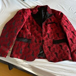 SHEIN Red Brocade Jacket with Black Lining